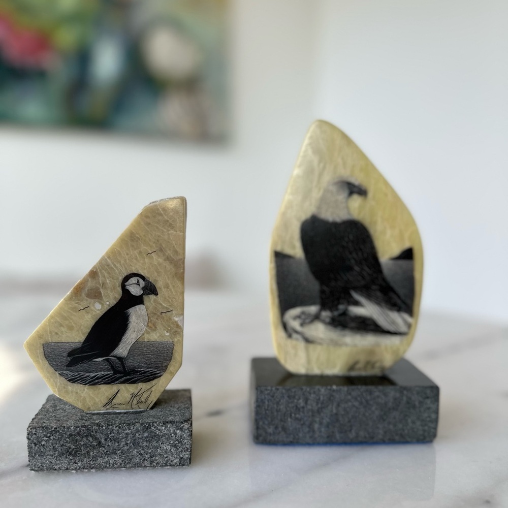 Bird Engraved Stone Sculptures